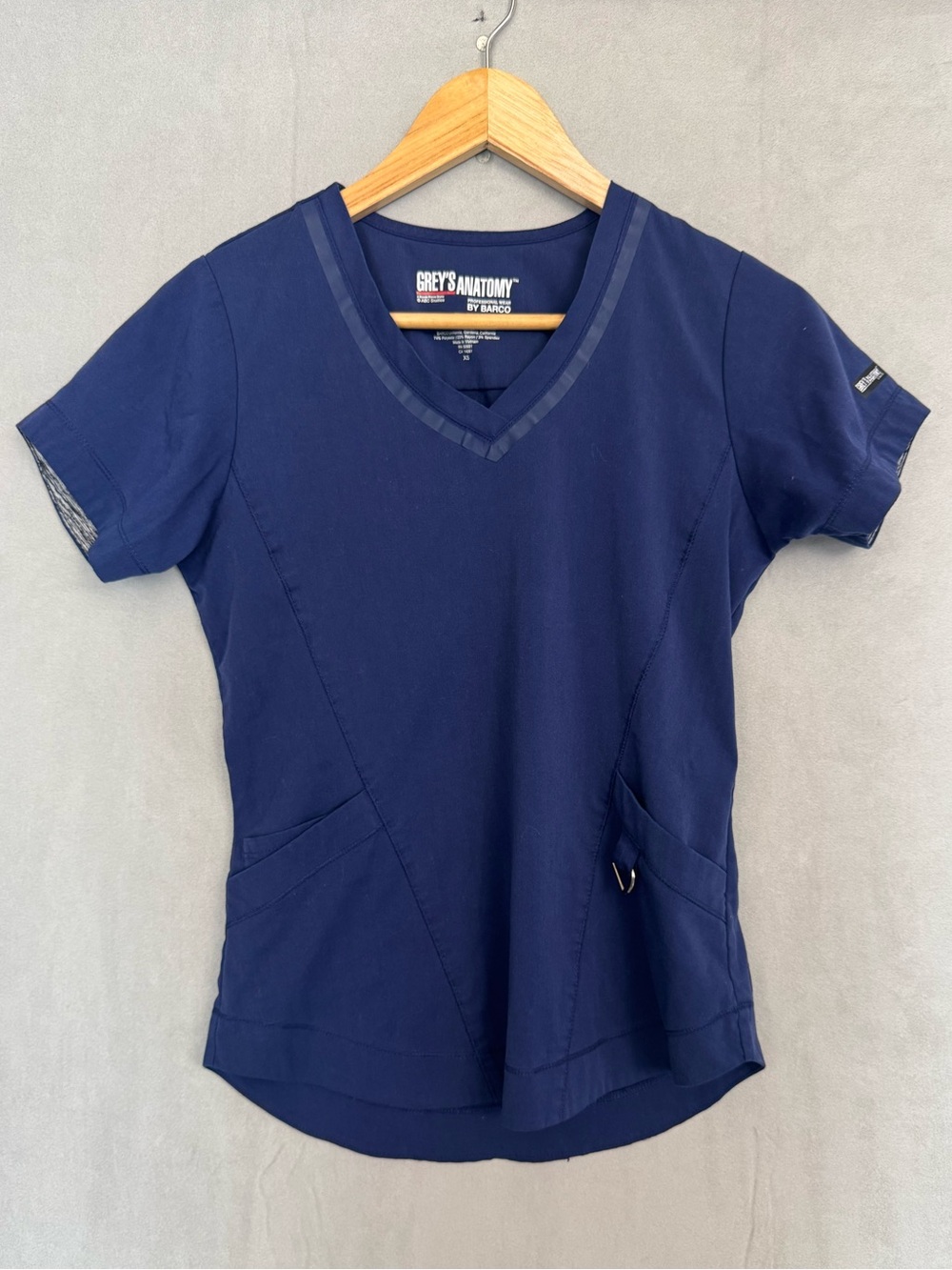 Grey’s Anatomy by Barco Impact Scrub Top XS Navy Blue V Neck Stretch Medical